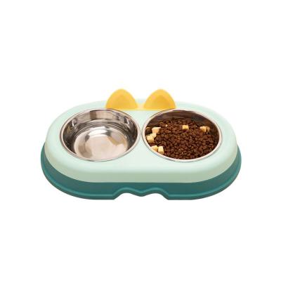 China Sustainable Non-slip Double Pet Bowls Household Food Water Feeder Cat Puppy Feeding Stainless Steel Dog Bowl for sale