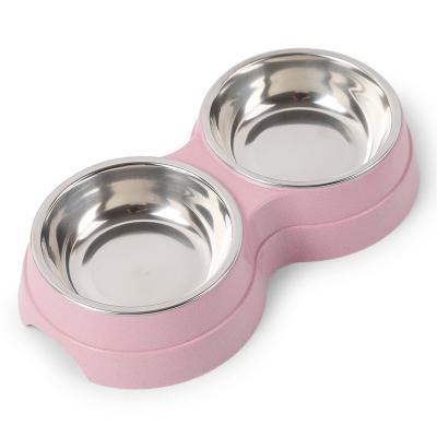 China Sustainable Double Pet Rolls Dog Food Water Feeder Stainless Steel Pet Dish Feeder Dog Food Drinking Bowl for sale