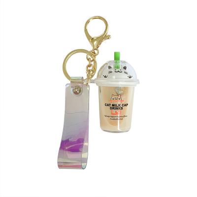 China Cat Boba Milk Tea Liquid Global Creative Cute Internet Celebrity Cartoon Backpack Key Chain Pendant for sale