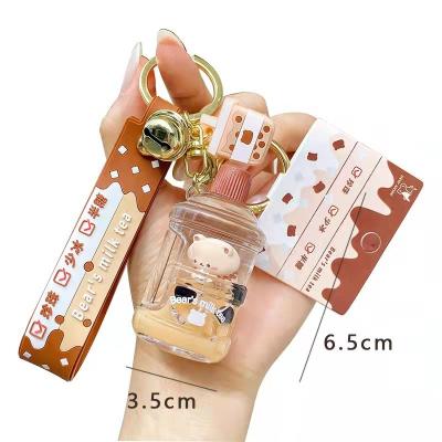 China New Boba Milk Tea Bear Key Chain Pendant Jewelry Festival Gifts Global Cute Liquid Quicksand Creative Keychain for sale