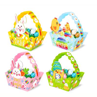 China Wholesale 12Pcs/Set Disposable Easter Baskets Decoration Gifts Bag Bunny Egg Hand Easter Basket Toy Easter-Decor for sale