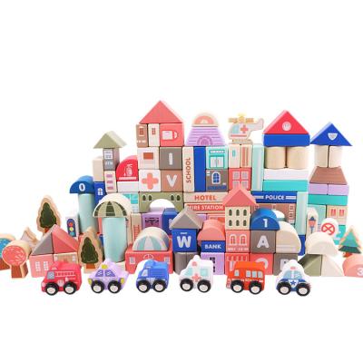 China DIY TOY Wooden Building Blocks Set, City Construction Stacker Stacking Educational Preschool Study Toys for sale