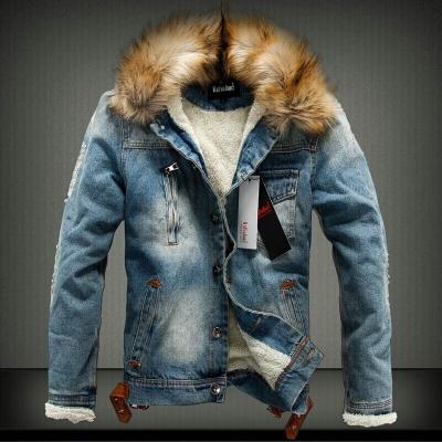 China 2021 lattice jacket men's jackets and coats men's winter overcoat men's denim jacket parkas jaqueta men's windproof jeans with fur for sale