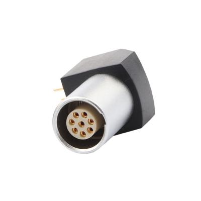 China Indoor B Series Z11 8 Pin circular connector Angled Grounding Solder Fixed Socket 90° Angular Socket For Circuit Board for sale