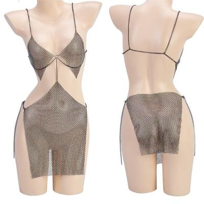 China Bright Sexy Halter Perspective One-Piece Underwear Lace Club Girl Dress Uniform Set for sale