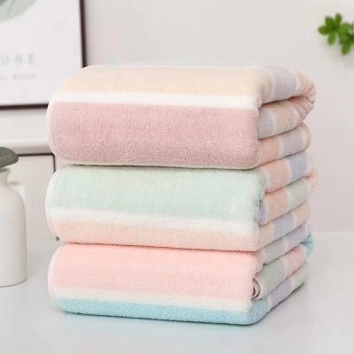 China Quick-drying Eco-friendly Absorbent Coral Color Bath Towel Fleece 2022 Striped Bath Towel Set for sale