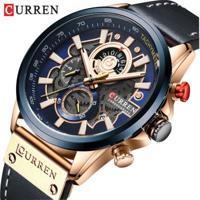 China Date CURREN 8380 Casual Chronograph Wristwatch Fashion Sports Watch Men Brand Automatic Blue Top Luxury Military Leather Clock Clock Wristwatches Man for sale