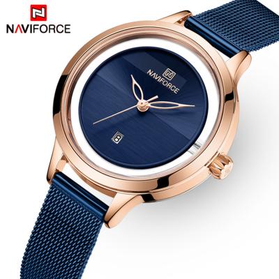 China NAVIFORCE 5014 Day/Date Wristwatches Lady Luxury Stainless Steel Watches Quartz Waterproof Mesh Strap Date Relogio Feminino Women Brand for sale