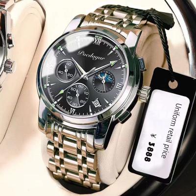 China Male Clock Relogio Masculino Men's Business Chronograph POEDAGAR Wrist Watch Stainless Steel Dial Luxury Waterproof Sports Casual Watch for sale