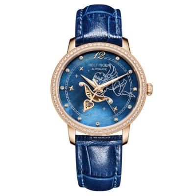 China Water Resistant REEF TIGER RGA1550 Fashion Women's Watches Blue Dial Rose Gold Watches For Lover Diamonds Ladies Watches Relogio Feminino for sale