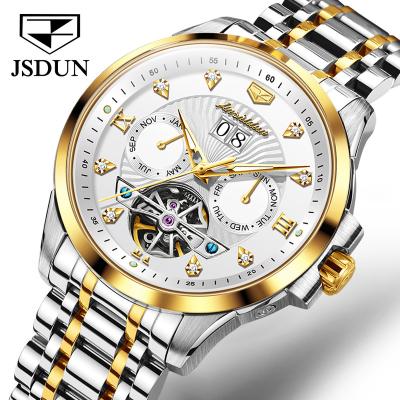 China JSDUN 8911 Date Luxury Automatic Mechanical Men Watches 50M Waterproof Stainless Steel Sapphire Mirror Skeleton Male Watch Original for sale