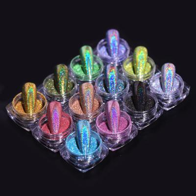 China Dipping Carving Holographic Extension Aurora Rainbow Flakes Sugar Laser Glitter Dipping Nail Chrome Powders For Nails for sale