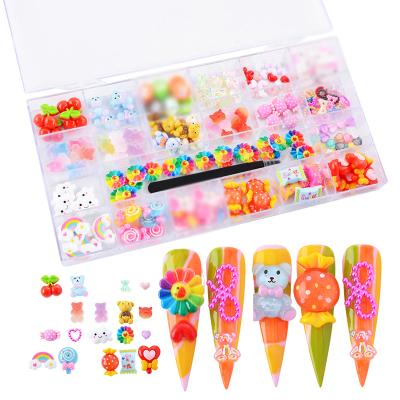 China Easy Apply New Diy 3D Cartoon Cat Gummy Bear Kawaii Nail Art Resin Charms Decoration For Nails for sale