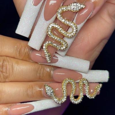 China Fashion Designer Lasting Gold Kawaii Crystal 3D Full Diamond Snake Big Nail Art Charms Zircon For Nails for sale