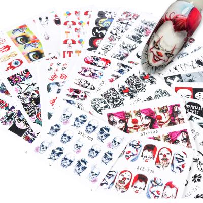 China 3d Nail Art DIY Decoration 24pcs/bag 3D Joker Clown Skull Halloween Nail Art Stickers Decals Accessories Decoration for sale