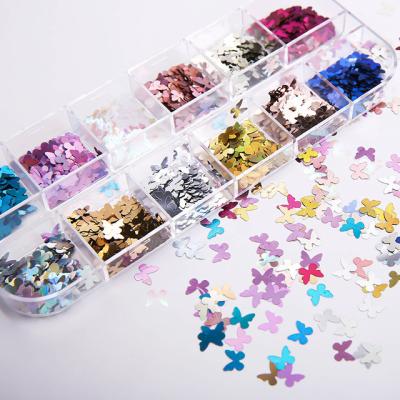 China 3d Nail Art DIY Decoration Good Quality 12 Grid 3D Laser Butterfly Nail Glitter Glitter Sticker For Nails Art for sale