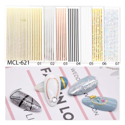 China Hot Selling 2020 Finger Nail Art Holographic Gold Line Stripes Nail Stickers For Custom Nail Art Decoration for sale