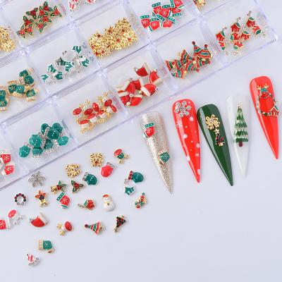 China Nail Art Christmas Decoration Charm Set For Nail Art Beauty Christmas 3D Tree Deer Snowman Alloy Nail Decoration for sale