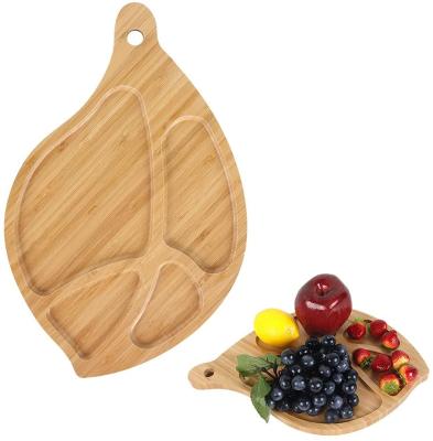 China Leaf Shape Food Dessert Dish Bamboo Wooden Serving Tray for sale