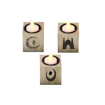 China Eid Mubarak Decorations Ramadan Muslim Islamic Home Decor Wooden Tea Light Candle Holder for sale