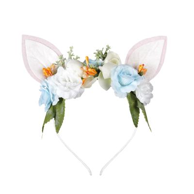 China Spring Bunny Ears Easter Headband, Party Birthday Flower Wreath Headband Floral Woodland Gift Head Piece for sale