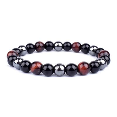 China China Natural Black Hematite Tiger Eye Beads Bracelets Men Obsidian For Magnetic Health Protection for sale