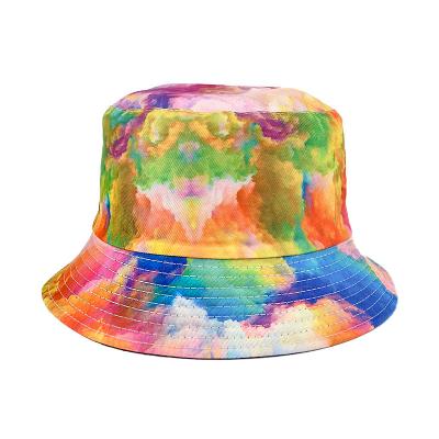 China Custom Design Logo Embroidery Printed Graffiti Bucket Hat Spring And Summer Brim Soft Comfortable Wide Tie Dye for sale