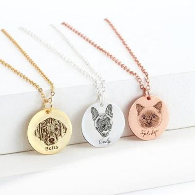 China New Fashion 2022 Fashion Pet Portrait Necklace Custom Cat Dog Photo Jewelry Pet Birthday Gift for Pet Lover Engraved Portrait Necklace 4 Buyers for sale