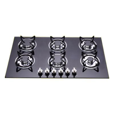 China Household LPG NG 6 Burners Gas Stove Tempered Glass Built In Cooktops Gas Cooker for sale