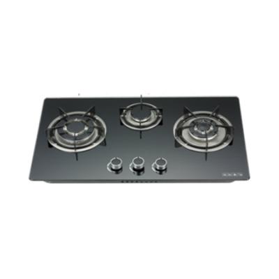 China Hotel natural gas cooktop commercial 3 burners element tempered glass gas stove for sale