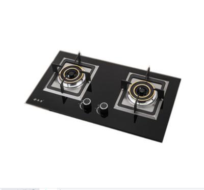 China Hotel Built-In Double 2 Burners Gas Stove Glass Top Estufa de Gas Pie 2 Dish Stove Table Top Gas Stove for sale