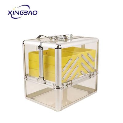 China Large Transparent Vintage Makeup Case Cosmetic Case Makeup Travel Case Acrylic Aluminum for sale