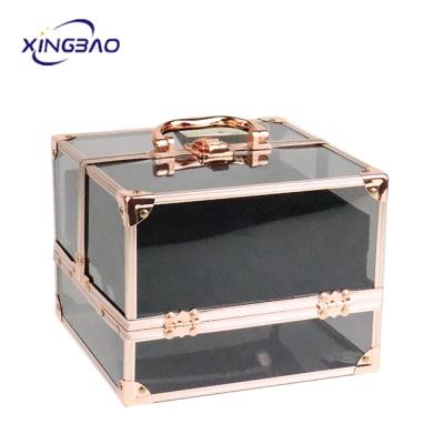 China Lady Transparent Kids Makeup Kit Professional Acrylic Make Cosmetic Acrylic Aluminum Case for sale