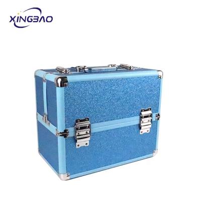 China Fashionable Make Cosmetic Case Organizer Storage Boxes Blue Aluminum Folding Cosmetic Other Storage Box for sale