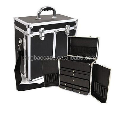 China Aluminum Case Stylish Black Aluminum Makeup Cosmetic Case Trolley Trolley Hard Case CS20 for sale