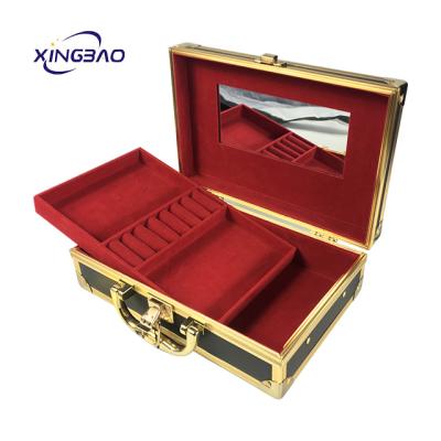 China Velvet Shopping Small Products Black Leather Smart Portable Jewelry Box And Mirror for sale