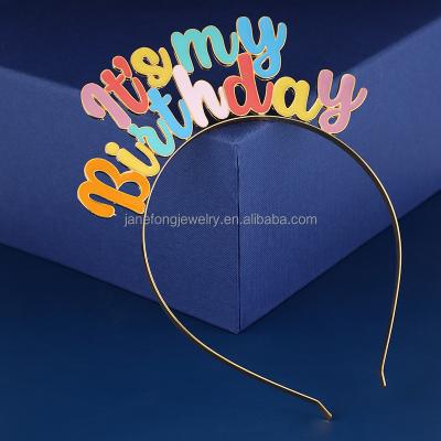 China Party Decoration Happy Birthday Girl Alloy Gold And Colorful Headband For Party for sale