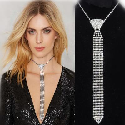 China Hiphop Fashion Crystal Long Choker Necklace Rhinestone Link Luxury Sparkle Necklace For Party Model Show for sale