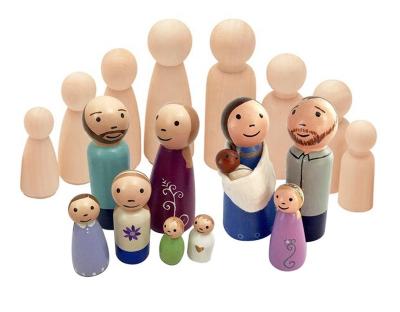 China Eco-Freindly Decorative Ornaments Natural Unpainted Wooden Peg Doll Wooden Peg Dolls Crafts Girl Boy for sale