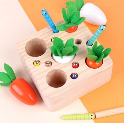 China Eco-Freindly Educational Baby Toys Pulling Radish and Catching Insects Fishing Toys Wooden Magnetic Toys for sale