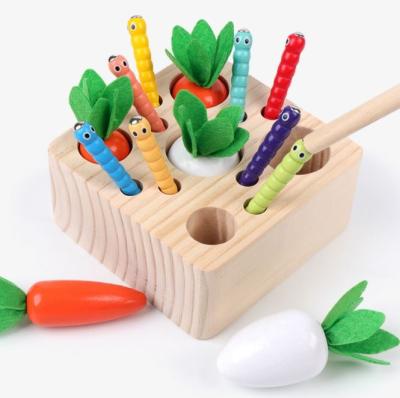 China New Arrival Eco-Freindly Wooden Carrot Fishing Toy Wooden Educational Toys Radish Pull and Insect Contagious Baby Wooden Toys for sale