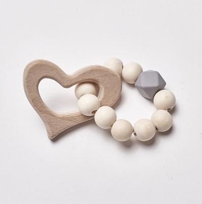 China Eco-Freindly Wooden Baby Infant Rattle Toys Toddler Animal Teething Bracelet Baby Teether Wooden Beads Teething Toys for sale