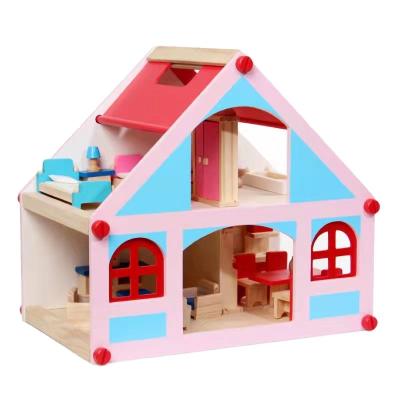 China Y2021 New Eco-Freindly Design Doll House Toys For Children 3D Wooden Blocks Dollhouse Furniture for sale