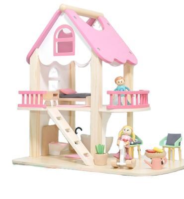 China Eco-Freindly Portable Wooden Jigsaw Puzzle Dollhouse Wooden Toys Children Play House Villa Jigsaw Doll House for sale