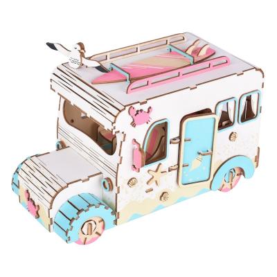 China 2021 Eco-friendly Materials Hot Selling Wooden 3D DIY Toy Puzzle Educational Toys Long Vacation 3D Puzzle Car for sale