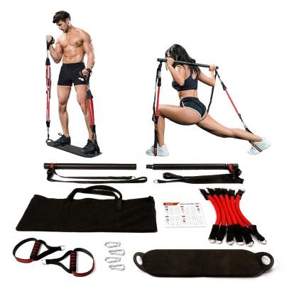 China Wellshow Durable Sports Gym Portable Home Workout Set Folding Resistance Bands Resistance Bar With Adjustable Straps Bodyboss for sale