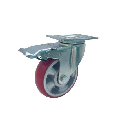 China Low Noise Red 4 Inch Polyurethane Japan Swivel Caster With Double Brake for sale