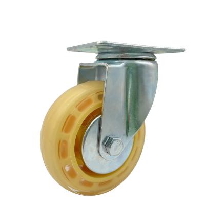 China Durable/High Load Capacity/Low Noise Medium Duty Yellow Trolley PU Flat Caster Wheel Ball Bearing 4 Inch Swivel Custom Caster for sale