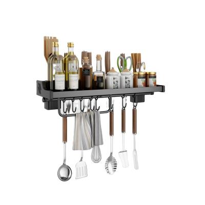 China Minimalist Wall Mounted Kitchen Organizer Spice Rack Shelf with Dish Drainer Holder Racks and Hooks Storage Racks for sale