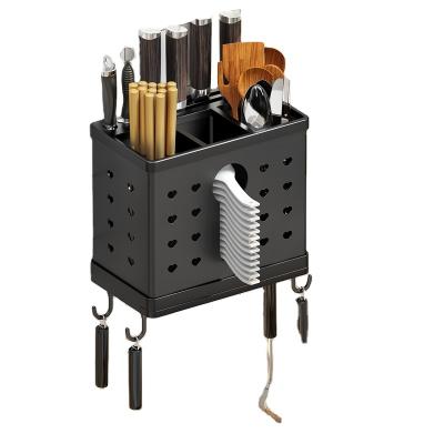 China Multifunctional Sustainable Tableware Storage Organizer with Hooks Storage Kitchen Tools Drain Utensil Holder Rack Spoon Holder Rack for sale